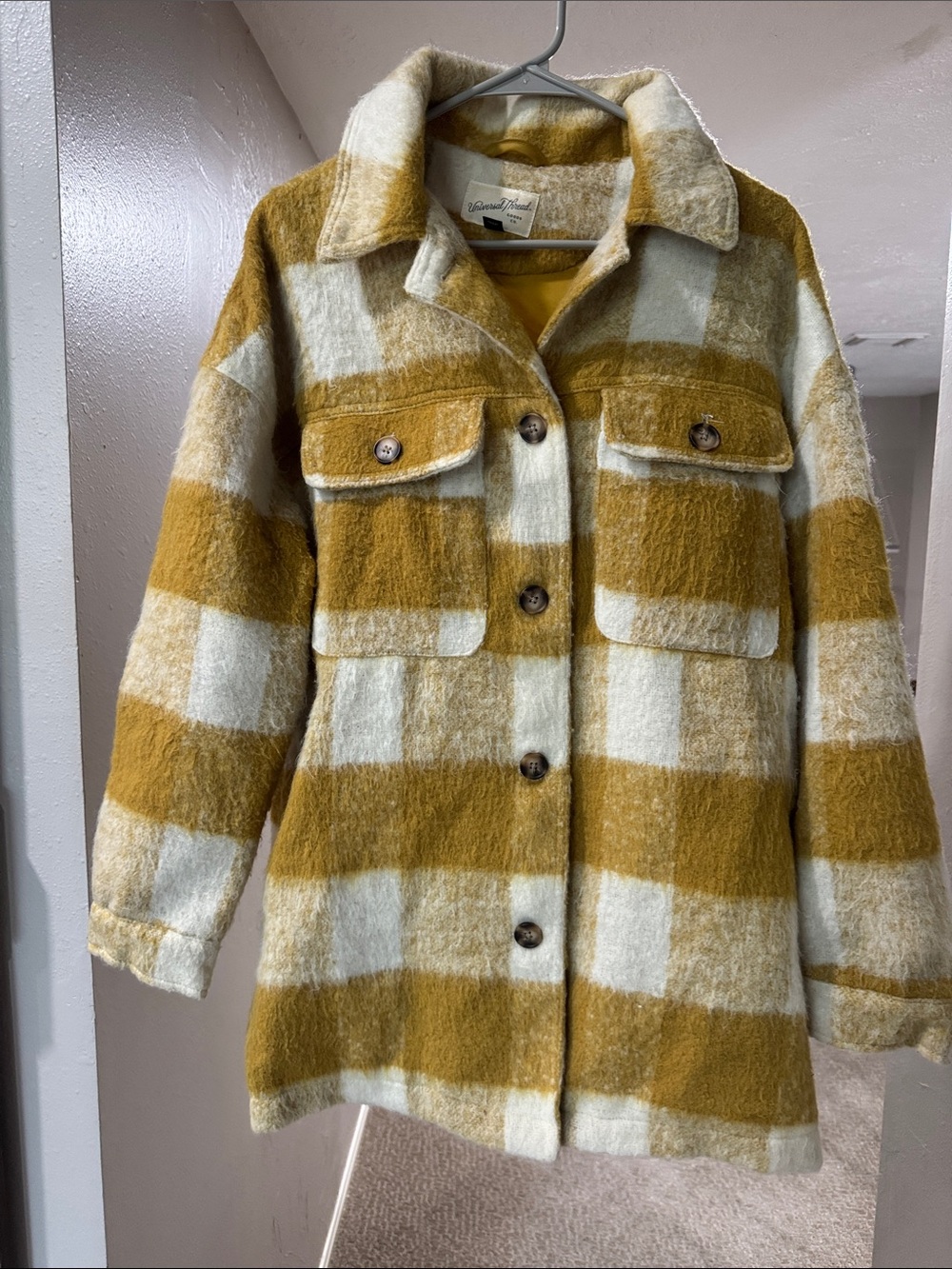 Universal Thread Mustard & Cream Plaid Utility Shacket